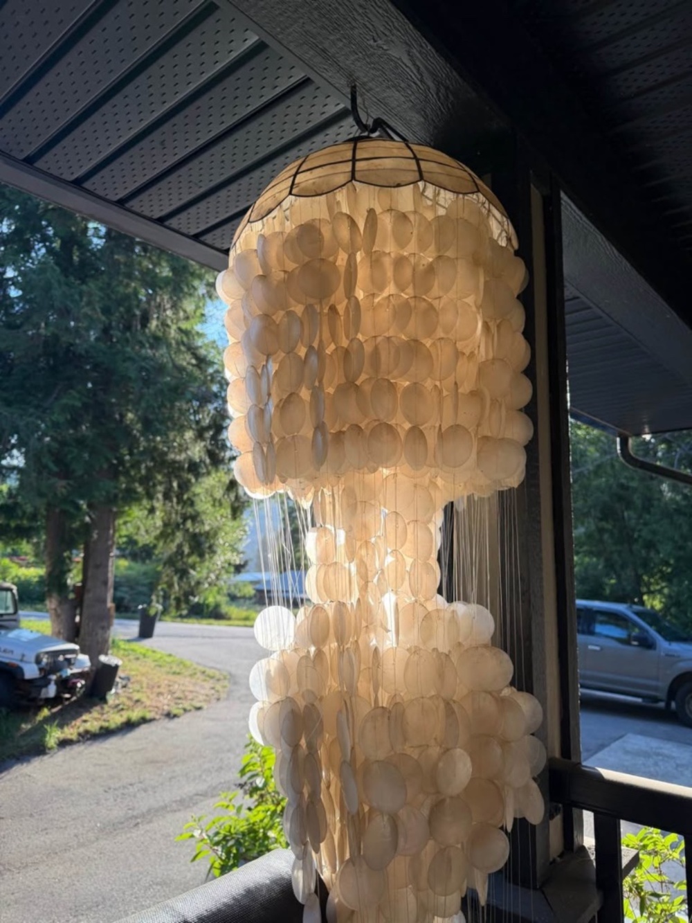 Vintage Verner Panton Capiz Shell 3 Light 3 Tier Chandelier Mid Century Modern